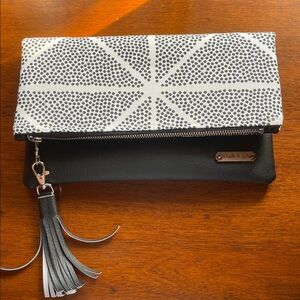 Noelle & Lola Clutch Vegan Leather Geometric Foldover Tassel Handbag Clutch
